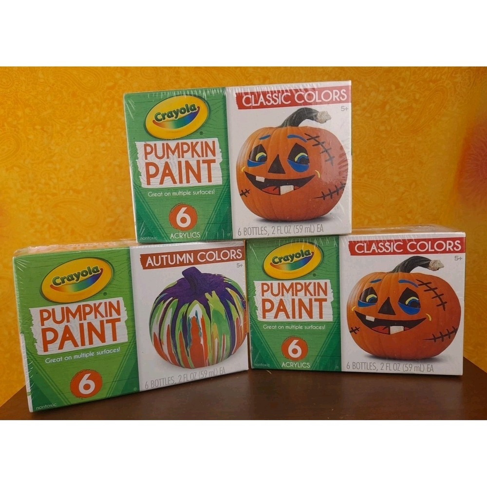 Set Of 3 Crayola Pumpkin‎ Painting Kit 6 Acrylic Multi Surface Autumn Colors New